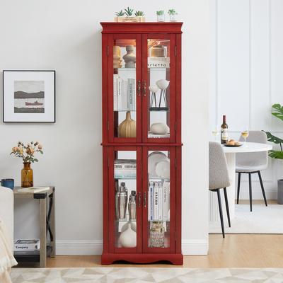 Telepassa Elegant Lighted Glass Curio Display Cabinet,Bulb Included