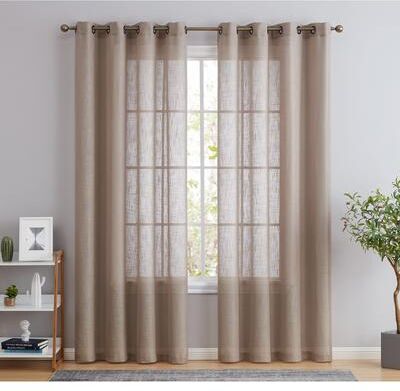HLC.me Abbey Faux Linen Textured Semi Sheer Privacy Light Filtering Transparent Window Grommet Curtain Panels, Pair