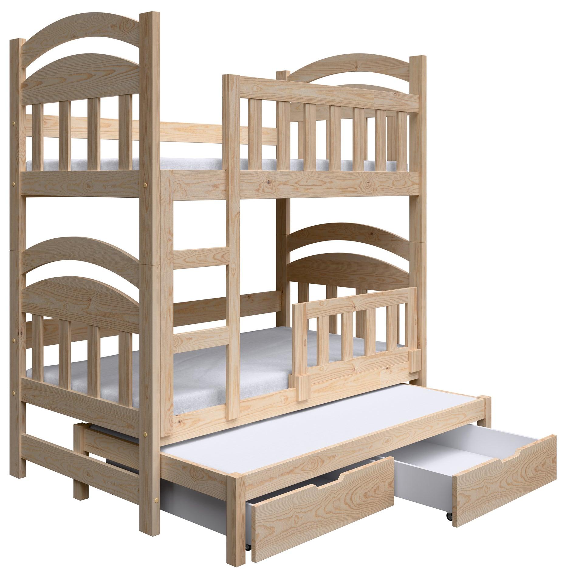 Selsey Dopio - Etagenbett für 3 Personen mit Matratzen, Eichenholzoptik, 75x180 cm