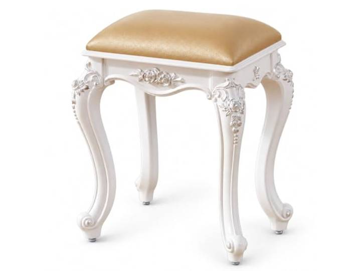 JSWHYBD Vintage Schminkhocker im Barockstil, Polsterhocker für Schminktisch Florale Verzierungen, geschwungene Beine und weicher Sitz für Schlafzimmer und Ankleidezimmer(B)