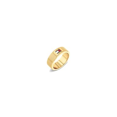 Fingerring TOMMY HILFIGER "H-LINK" Gr. 64, gold (gelbgoldfarben, rot, weiß, blau), Fingerringe, Herren, 64, Edelstahl, Fingerring, Emaille