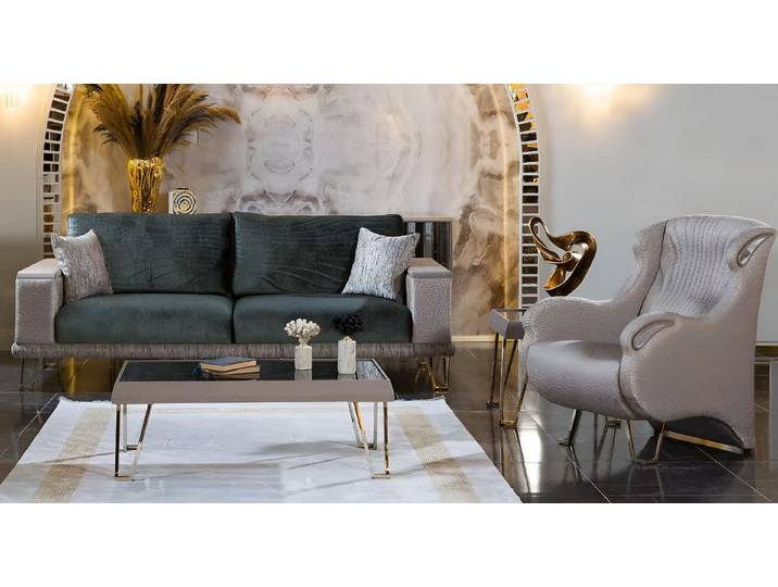 JVmoebel Polstergarnitur Stilvolles Sofa-Set Grüne Farbe Modernes Design Holzrahmen Hohe Beine, (4-tlg)