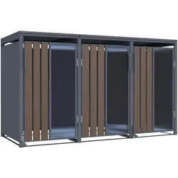Mülltonnenbox Holzoptik mit Plexiglas für 3 Mülltonnen 240L 198x80x116cm Pedal