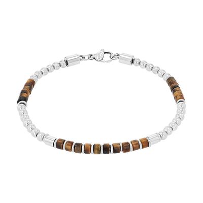 Armband AMOR, braun (edelstahlfarben, braun, braun), Armbänder, Herren, 21cm, Edelstahl, Armband, mit Tigerauge