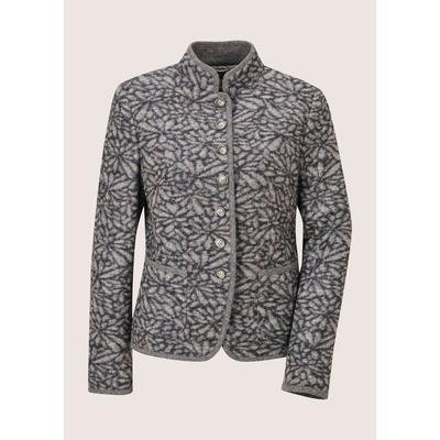 Kurzblazer MADELEINE "Kurzblazer Verkürzter Wollblazer mit Stehkragen, Taschen", Damen, Gr. 46, steingrau, bleigrau, Modern, normal, hoch geschlossener Ausschnitt, Blazer Kurzblazer, Stehkragen