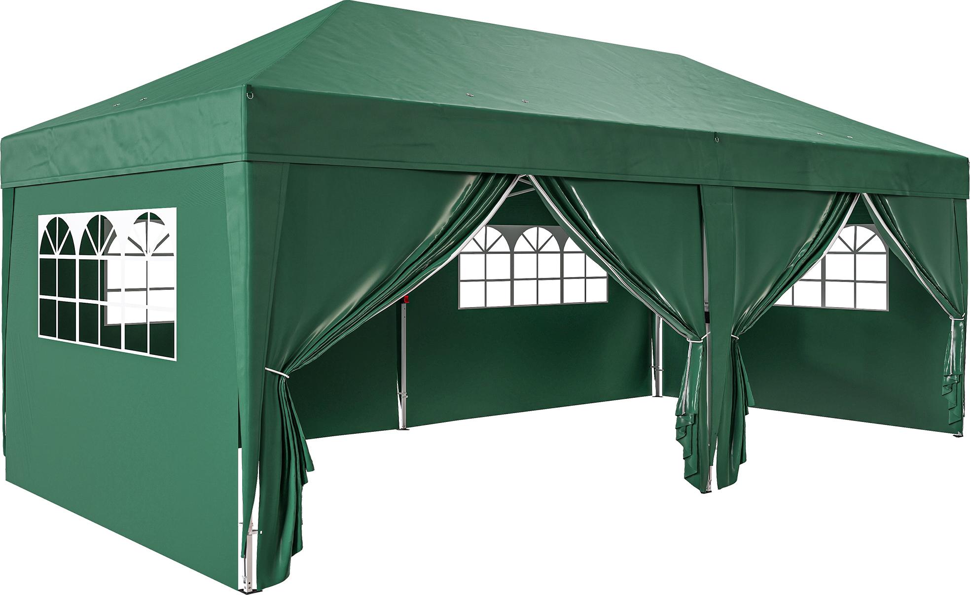 Pavillon ca. 6x3m Stabil Winterfest Pop-up Faltpavillon mit Fenster Reißverschlusstür Seitenteilen UV Schutz
