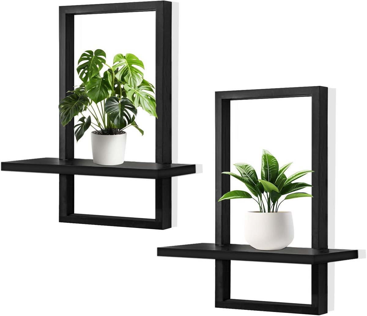 Omgoods Zwarte Houten Wandplank voor Decoratie