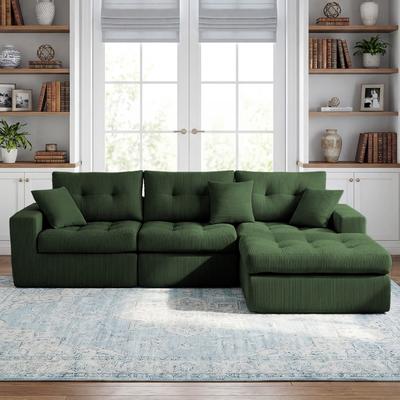 Loedds 113.39-Inch Corduroy L-Shaped Sectional Sofa with No Assembly
