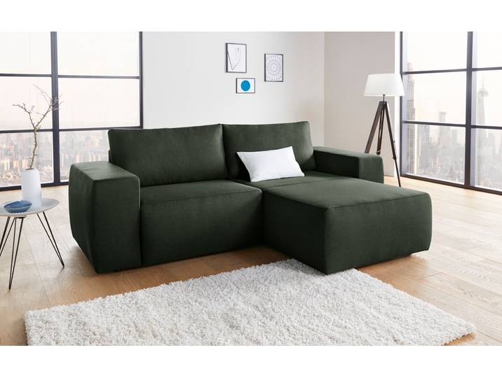 Ecksofa LooksII kubisch, bequem, strapazierfähige Bezüge, Breite 242cm, L-Form , grün, B:242cm H:87cm T:160cm, Feinstruktur weich (100% Polyester);Struktur fein (100% Polyester), LOOKS BY WOLFGANG JOOP, Sofas, Ecksofa, geradlinig und komfortabel