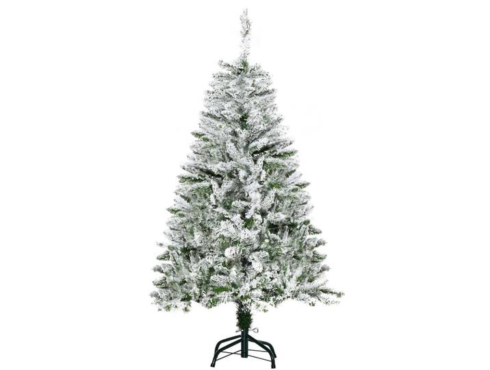 Homcom Künstlicher Weihnachtsbaum, 120 cm Kunstkiefer mit Kunstschnee, Indoor, Grün, Weiß, Kunststoff, 120 cm, Dekoration, Weihnachtsdekoration, Christbäume & Zubehör