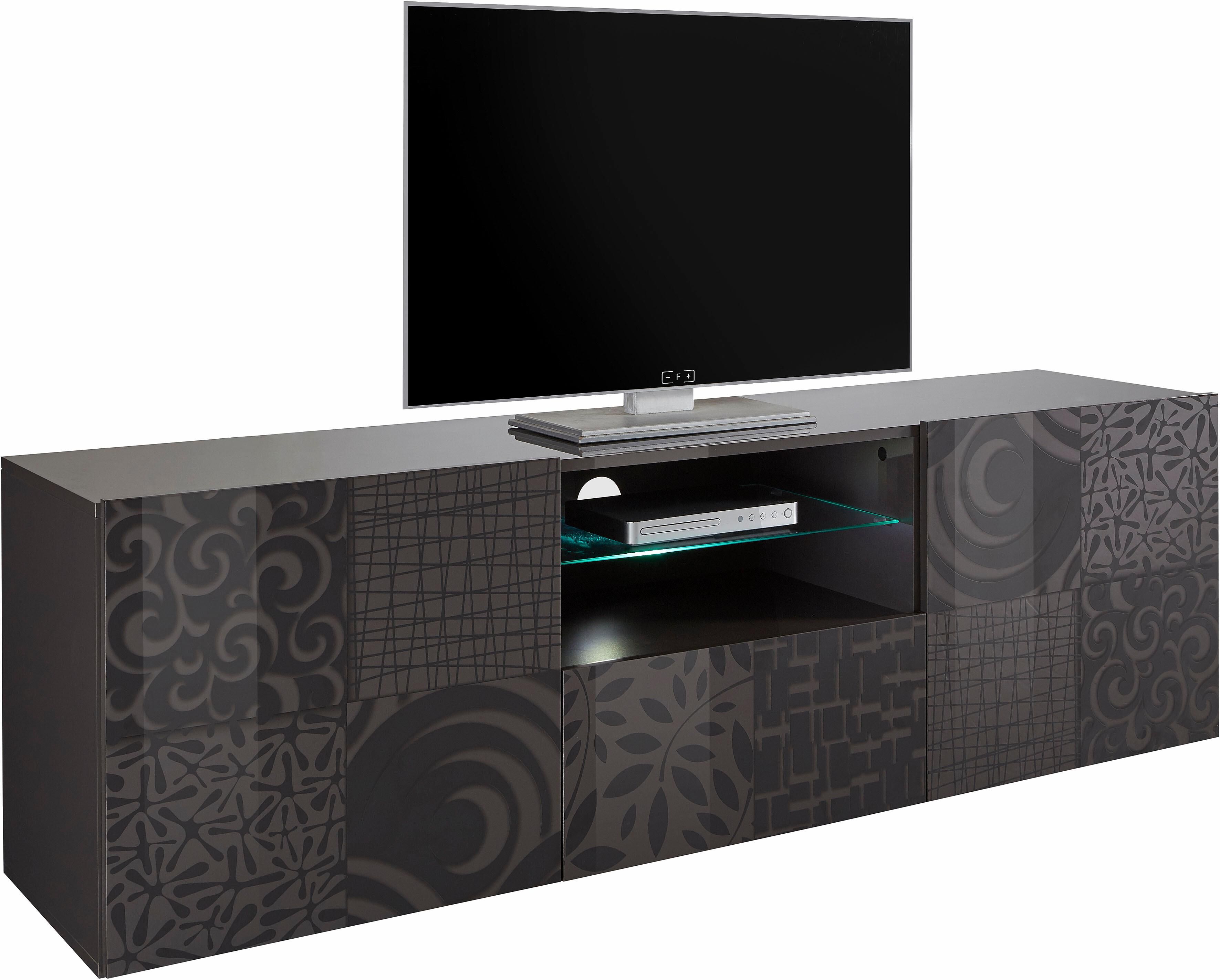 Lowboard HOME AFFAIRE "Miro", grau (anthrazit hochglanz lack mit siebdruck), Sideboards, Lowboard, Breite 181 cm mit dekorativem Siebdruck anthrazit hochglanz lack mit siebdruck Einheitsgröße