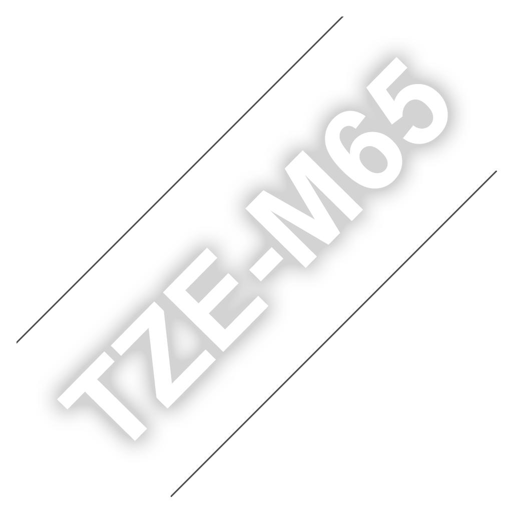 Brother Matte laminierte Etikettenbandkassette TZeM65 White auf transparentem Hintergrund, TZe, 8 m, 3,6 cm (3.60 cm, Weiss, Transparent) (TZEM65)
