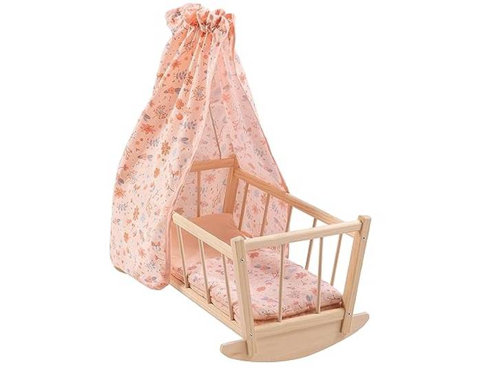 howa Houten Poppenwieg Miniflowers met Beddengoed & Baldakijn 1706