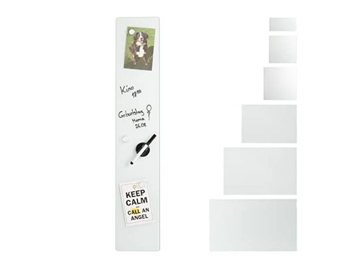 Relaxdays Tableau mémo magnétique\, Verre Protecteur\, Panneau Pense-bête\, 3 aimants\, 15x80 cm\, Blanc