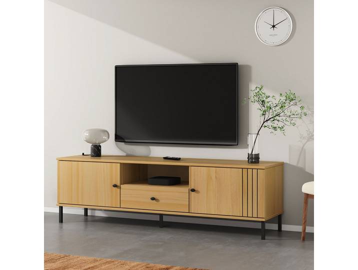 TV Board 158x47cm 'Detroit' Kiefer massiv eichefarbig & schwarz