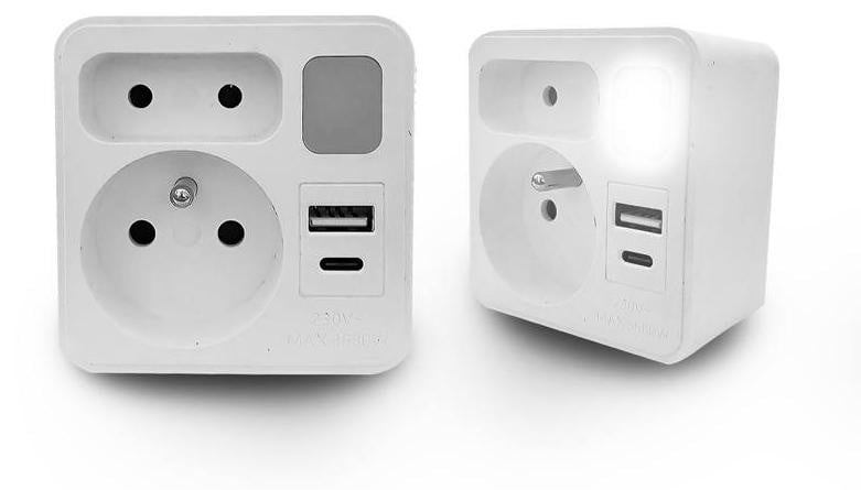 Plast-Rol Dubbele stekkerdoos met lamp, 1x USB en 1x USB-C