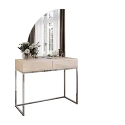 SCHMINKTISCH QUINNIE KASCHMIR mit LED-Spiegel Chrom links PUSH OPEN
