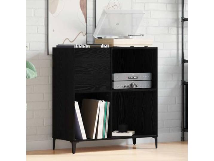 LPERTGFHU Schallplattenschrank Schwarz Eichen-Optik, Holzwerkstoff Robustes Gestell aus Stahl, Vielseitiger Stauraum, Modernes Design
