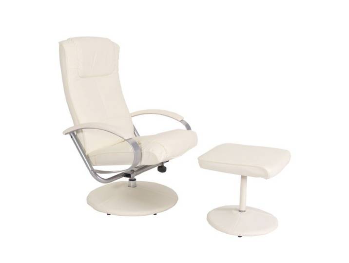 Fauteuil tv relaxation avec repose pieds en PVC blanc creme 04_0006894