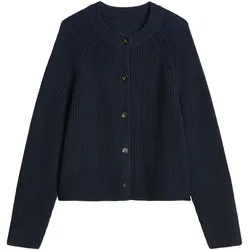 Marc O'Polo Damen Strickjacke - Rippstrick-Cardigan, Rundhals, Cotton, Loose Fit Dunkelblau / XS