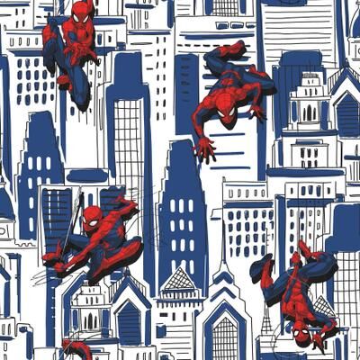 Blue Spider-Man Cityscape Peel and Stick Wallpaper by RoomMates