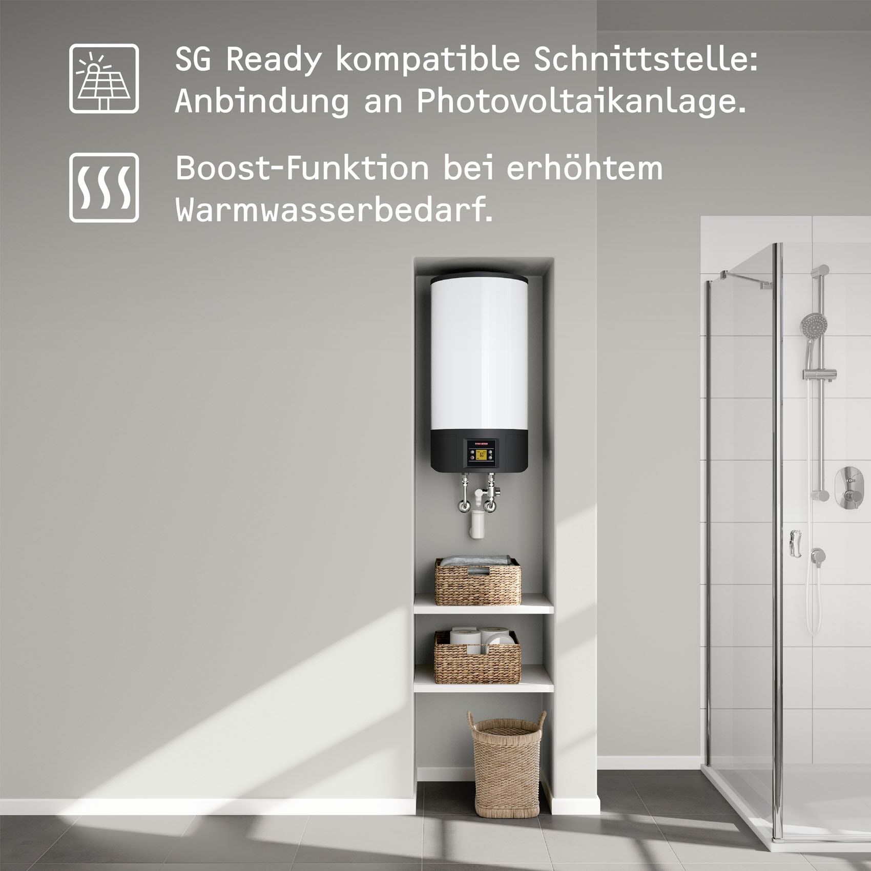 Wandspeicher STIEBEL ELTRON "EW-V 50 ECO", weiß, B:36,2cm H:95cm T:38,5cm, Speichererhitzer, Wandspeicher, LC-Display, geringer Bereitschaftsenergieverbrauch, druckfest