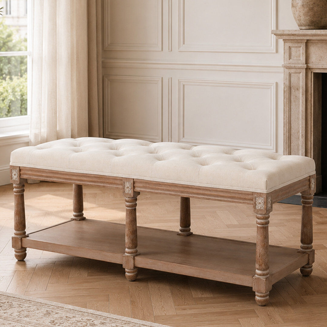 17 Stories Linen Upholstered Storage Bench Beige 49cm H X 114cm W X 40cm D