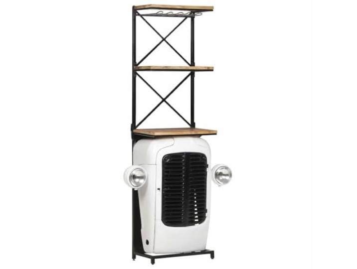 XHNIFBN Traktor Weinschrank 9 Flaschen Mangoholz Weiß 49x31x172 cm Einzigartiges Traktor-Design aus Echtholz und Metall als Blickfang im Wohnzimmer oder Esszimmer mit Ablagefächern.