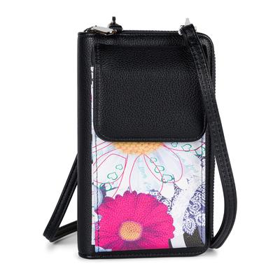 Mini Bag STYLEBREAKER "Mini Bag Ethno Blumen Blüten - RFID Schutz", Damen, Gr. B/H/T: 19,5cm x 11cm x 5cm Einheitsgröße, weiß (schwarz, weiß, pink), 100% Polyurethan PU. Futter: 100% Polyester PES., gemustert, Taschen