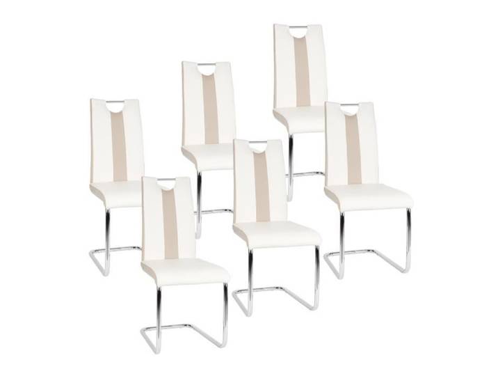 Lot de 6 Viyiduo PU Chaise à manger/Tabouret de bar 6 PCS(Blanc et beige) - Style Scandinave - Viyiduo