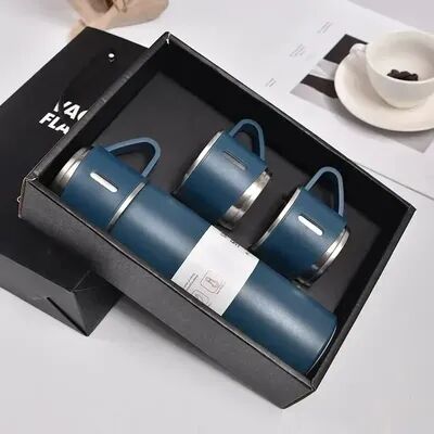 Combo Retail Shop Portable Coffee Mug, Stainless Steel Thermos Bottle, Vacuum Insulated Travel Bottle, Office Business Gift Set blue Set