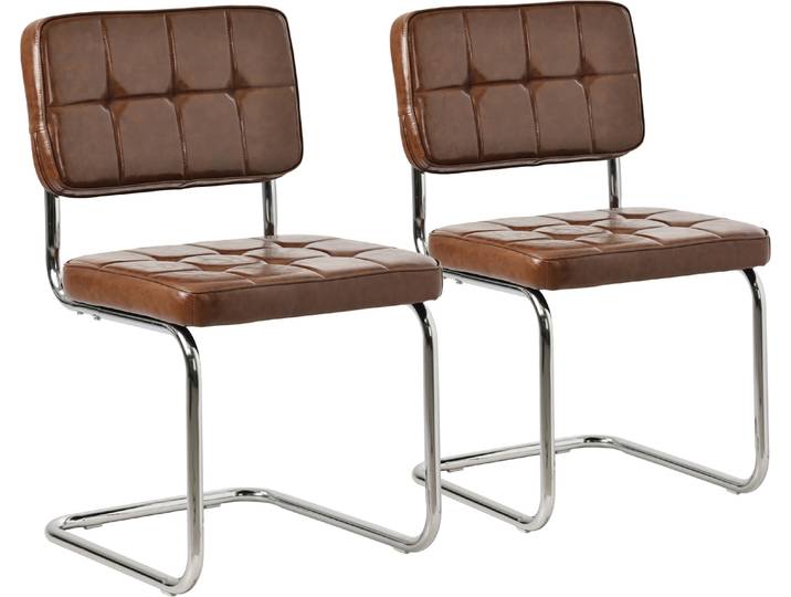 Lot de 2 chaises cantilever en simili marron MARIA