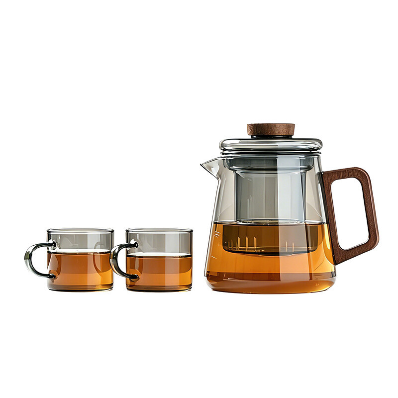 Su's Ceramic glazen theepot en kopjes set met 1 theepot en 2 kopjes