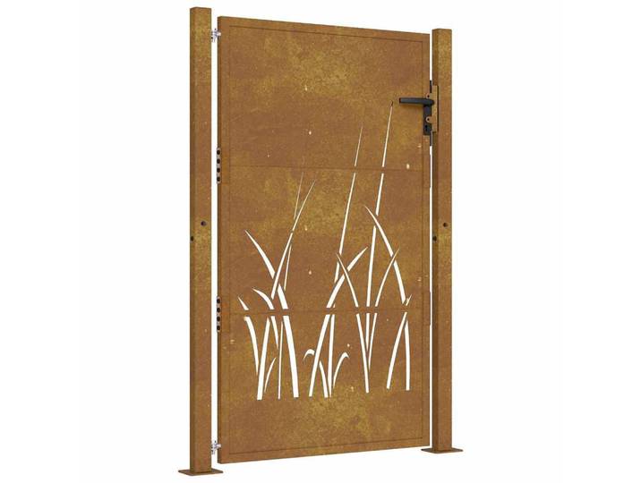 vidaXL Gartentor 100/125 Cm Cortenstahl Gras-Design, Braun, Metall, 130 cm, Gartenzubehör