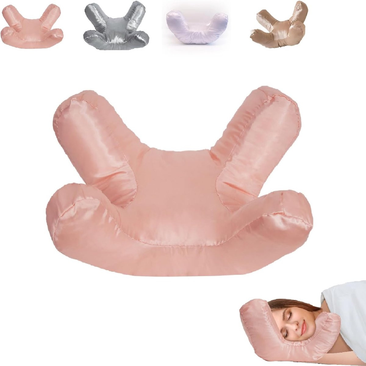 Merkloos Gezichtskussen voor Rimpelpreventie en Slaapbehoud met Zijdezachte Kussensloop - Roze - 46 x 39 cm