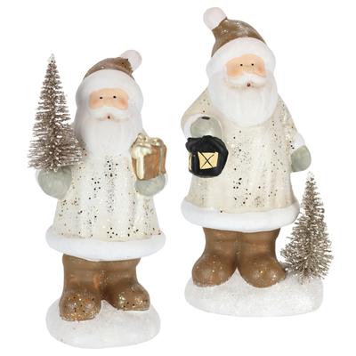 Dekofigur I.GE.A. "Nikolaus aus Keramik, 2er Set", gold (weiß, gold), B:7cm H:21cm, Keramik, Dekofiguren, Mit Baum Laterne Geschenk Figur Dekoration Weihnachtsdeko