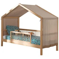 HAUSBETT Kelci 90x200 Textilhimmel Rausfallschutz Buche massiv natur