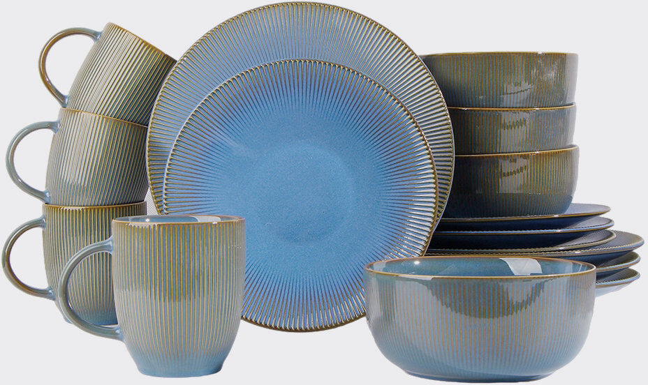 Waterside 16pc Reactive Glaze Porcelain Dinner Set Blue 16