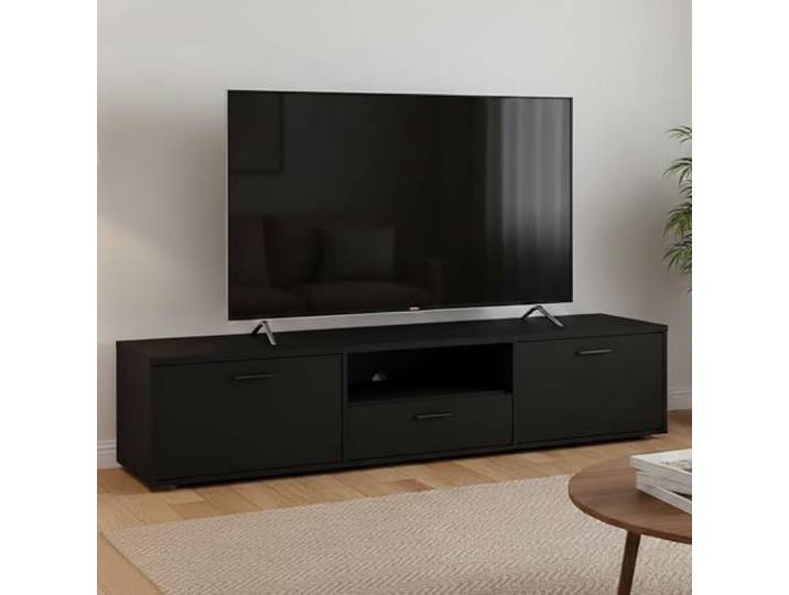 Dmora - Fernsehschrank Harmonie, Ständer für Wohnzimmerfernseher, Niedriges Wohnzimmer-Sideboard, TV-Ständerbasis, 177x40 h38 cm, Schwarz