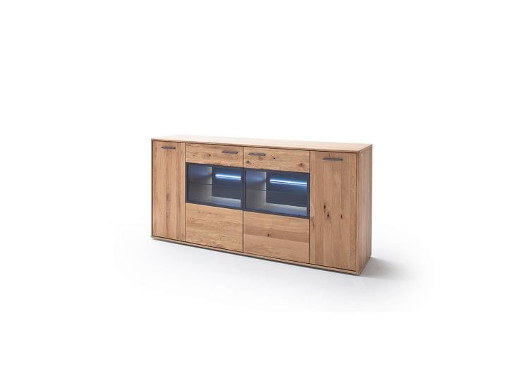 Livetastic Sideboard Gaborone, Eichefarben, Holz, Metall, Glas, Asteiche, furniert, massiv, 10 Fächer, 184x90x44 cm, Made in EU, Beimöbel erhältlich, Holzmöbel, Kommoden Holz, Sideboards Holz