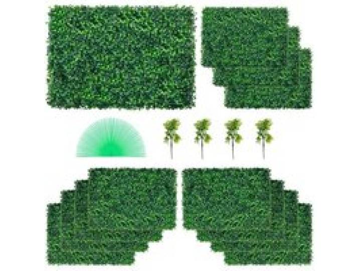 VEVOR Panneaux de Buis Artificiels 24X 16pouce Haie Artificielle Réaliste 12pcs Protection UV Panneaux Muraux de Haie de Buis Construction Solide Frais Faux Feuillage Toile de Fond Décoration Murale