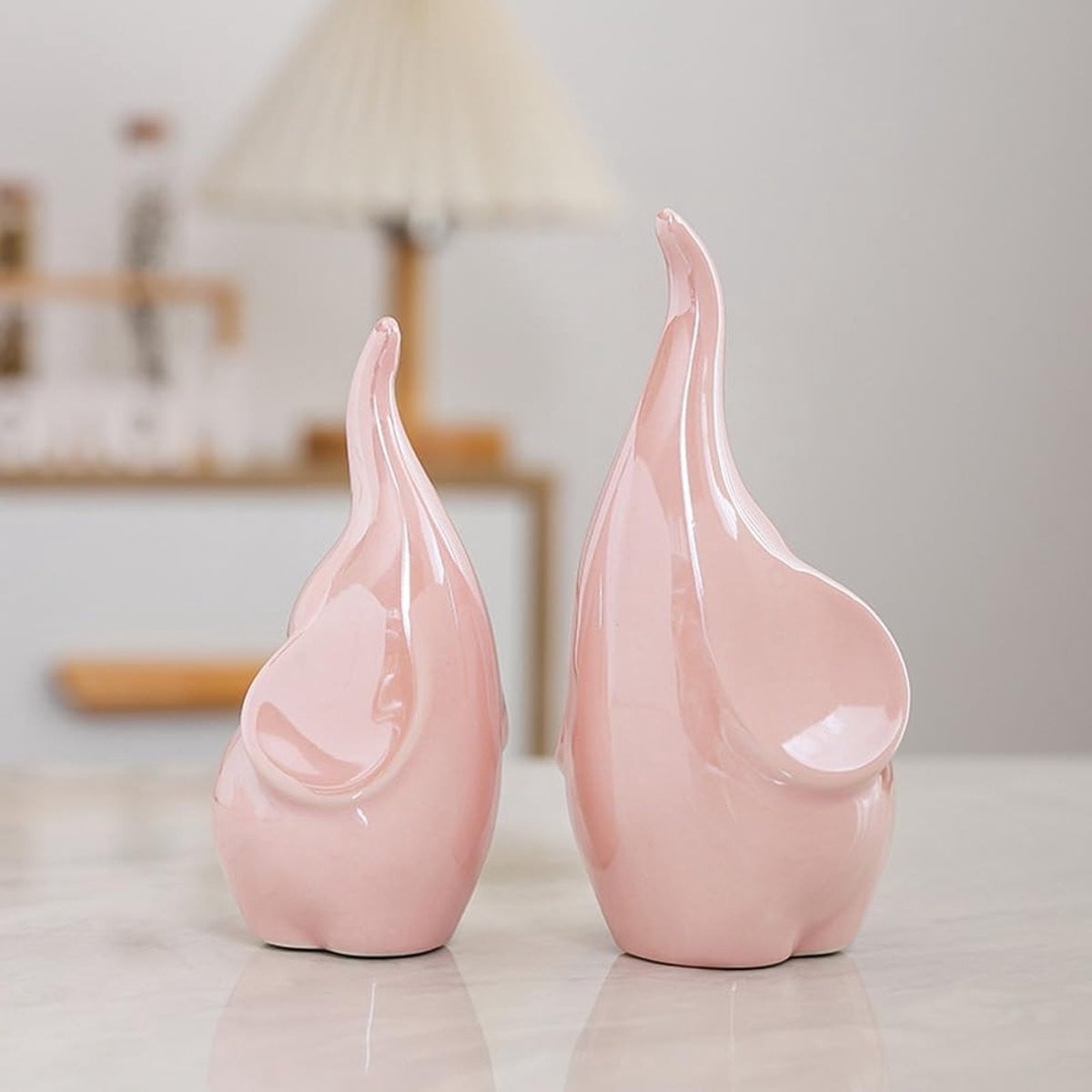 Set van 2 Decoratieve Keramische Olifanten Beelden voor Interieurdecoratie - Roze