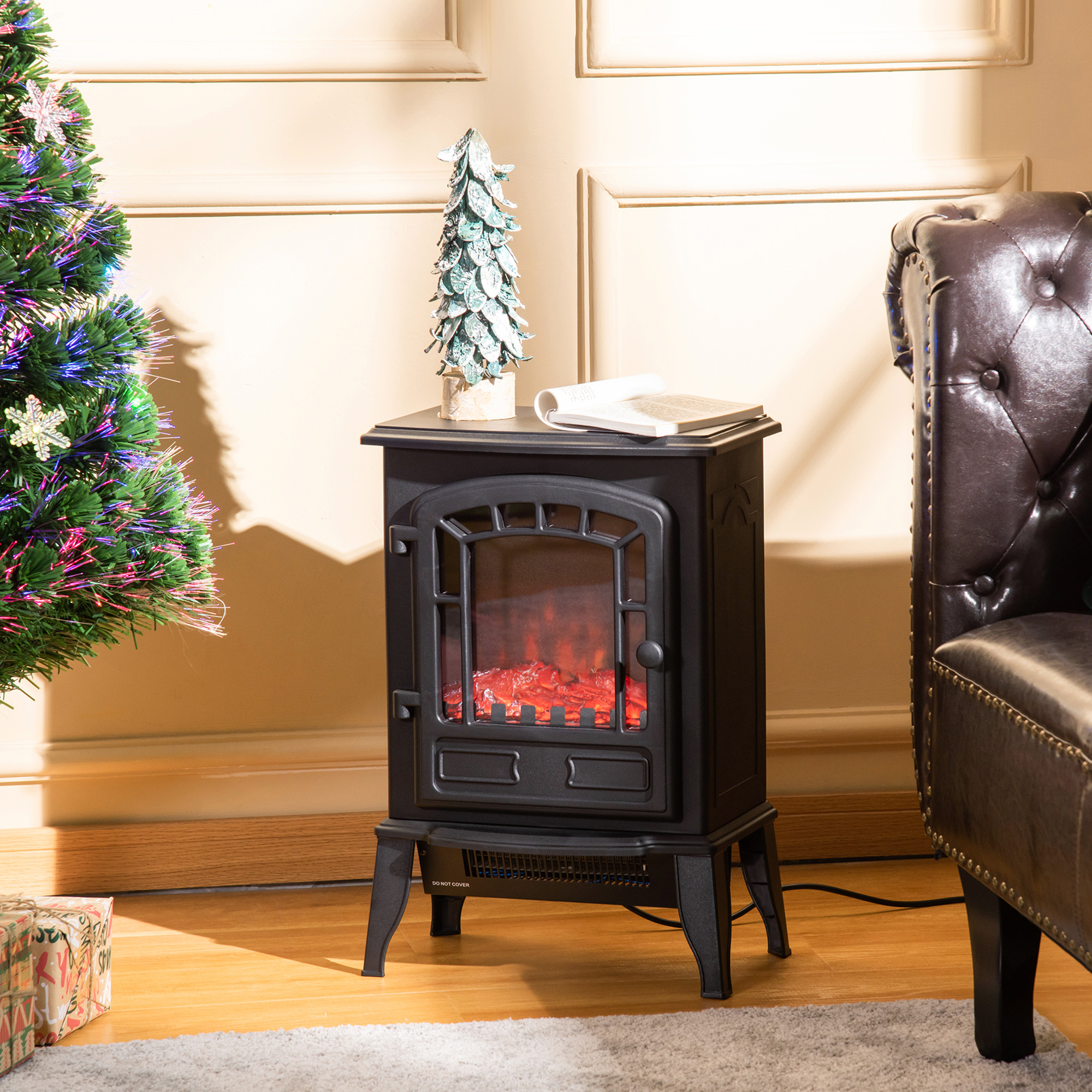 Homcom Camino Elettrico con Effetto Fiamma, Temperatura Regolabile 1000W-2000W, Copertura 20-25m², 39x24x56.5cm, Nero Aosom
