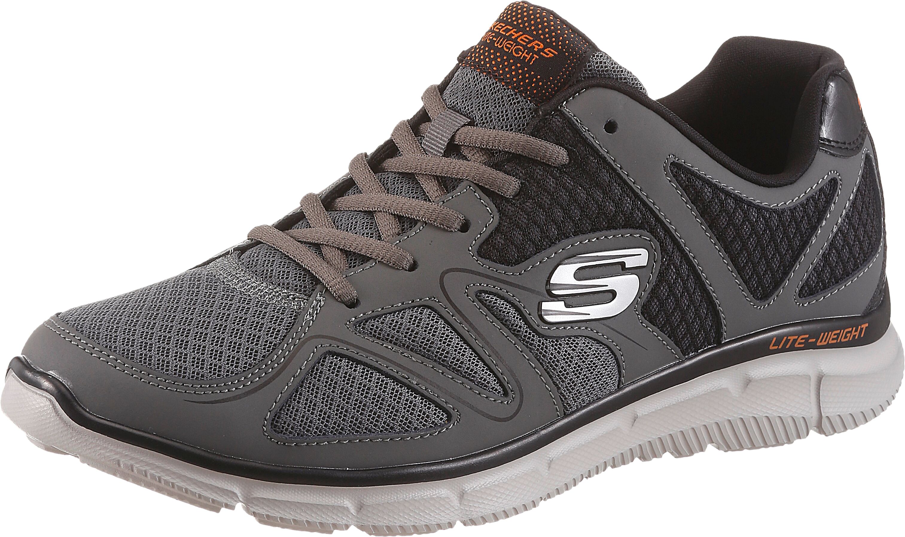 Sneaker SKECHERS "VERSE-FLASH POINT", Herren, Gr. 40, Textil, grau (dunkelgrau), Leder, Textil, Schuhe Sneaker, Freizeitschuh, Halbschuh, Schnürschuh mit Memory Foam-Ausstattung dunkelgrau 40, Textil