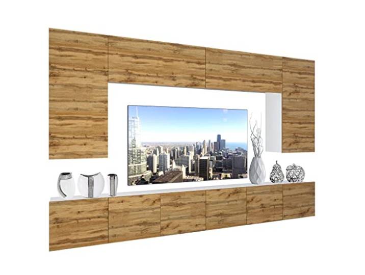 BELINI Wohnwand Schrankwand NEX 2 mit LED-Beleuchtung, Wotan-Eiche Vollausstattung Wohnzimmer-Set Moderne Schrankwand Anbauwand TV-Schrank