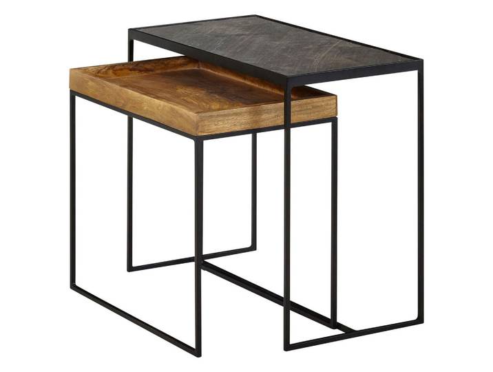 Mid.you Beistelltischset, Braun, Holz, Stein, 2-teilig, Mangoholz, massiv, 30x50x60 cm, Wohnzimmer, Wohnzimmertische, Satztische