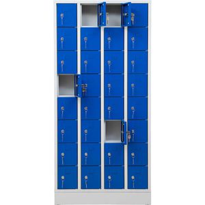 G-Office Schließfachschrank PEL32, blau, 32 Fächer, Stahl, 80 x 168cm, mit Zylinderschloss