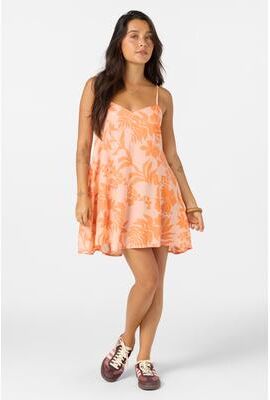 O'Neill s Darcy Tropical Dropout Mini Dress in Peach Light, Size 2XL, Viscose