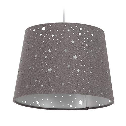 Relaxdays Hanglamp voor de kinderkamer, ronde nachtlamp met textiel, grijs