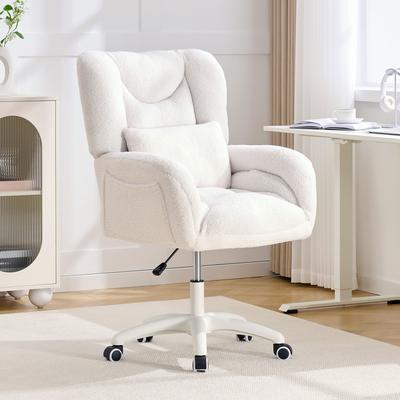 "GDFStudio - 42.91"" Teddy Fabric Soft Pack 360° Swivel 4"" Height Adjustable High Back Office Chair"